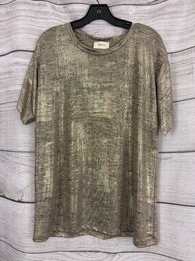 Vicolo Gold Metallic Short Sleeve Top T-Shirt